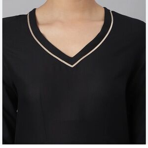 Tahari Black V-Neck Top with White Accents